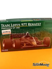 Fujimi: Car scale model kit 1/20 scale - Lotus Renault 97T Lotus Team sponsored by Olympus #11, 12 - Ayrton Senna da Silva (BR), Elio de Angelis (IT) - Portuguese Formula 1 Grand Prix 1985 - plastic parts, rubber parts, water slide decals and assembly instructions