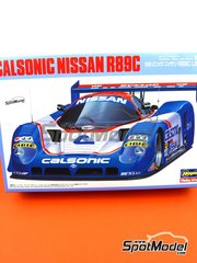 Hasegawa: Car scale model kit 1/24 scale - Nissan R89C sponsored by Calsonic #23 - Kazuyoshi Hoshino (JP) + Toshio Suzuki (JP) - All Japan Sport Prototype Championship (JSPC) 1989 - plastic parts, rubber parts, water slide decals and assembly instructions image