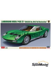 Hasegawa: Car scale model kit 1/24 scale - Lamborghini Miura P400 SV - plastic parts, rubber parts, water slide decals and assembly instructions image