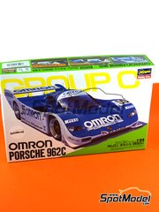 Hasegawa: Car scale model kit 1/24 scale - Porsche 962C sponsored by Omron #55 - Vern Schuppan (AU) + Eje Elgh (SE) + Keiji Matsumoto (JP) - Fuji 1000 Km 1989 - plastic parts, water slide decals and assembly instructions image
