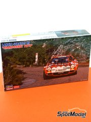 Hasegawa: Car scale model kit 1/24 scale - Lancia Stratos HF sponsored by Chardonnet - Bernard Darniche (FR) + Alain Mah&eacute; (FR) - Tour de Corse 1975 - plastic parts, water slide decals, other materials and assembly instructions image