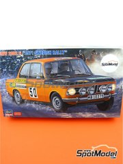 Hasegawa: Car scale model kit 1/24 scale - BMW 2002 ti #50 - Lars Nystr&ouml;m (SE) + Conny Nystr&ouml;m (SE) - Svezia Sweden Rally 1971 - plastic parts, rubber parts, water slide decals, other materials, assembly instructions and painting instructions image