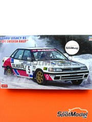 Hasegawa: Car scale model kit 1/24 scale - Subaru Legacy RS sponsored by Subaru Tecnica International #5 - Markku Al&eacute;n (FI) + Ilkka Kivim&auml;ki (FI) - International Swedish Rally 1991 - photo-etched parts, plastic parts, rubber parts, seatbelt fabric, water slide decals, assembly instructions and painting instructions image