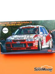 Hasegawa: Car scale model kit 1/24 scale - Mitsubishi Lancer GSR Evolution III RalliArt Team sponsored by Windfield #7, 8 - Tommi M&auml;kinen (FI) + Juha Repo (FI), Richard Burns (GB) + Robert Reid (GB) - Catalunya Costa Dorada RACC Rally 1996 - paint masks, photo-etched parts, plastic parts, rubber parts, water slide decals, assembly instructions, painting instructions and does NOT include tobacco sponsor decals image
