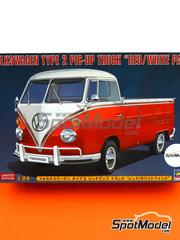 Hasegawa: Van scale model kit 1/24 scale - Volkswagen Transporter T2 Pick-Up Truck 1967 - plastic parts, rubber parts, water slide decals, assembly instructions and painting instructions image