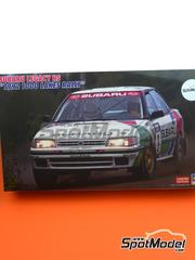 Hasegawa: Car scale model kit 1/24 scale - Subaru Legacy RS Prodrive Team sponsored by Subaru Tecnica International #6, 9 - Ari Vatanen (FI) + Bruno Berglund (SE), Colin McRae (GB) + Derek Ringer (GB) - 1000 Lakes Finland Rally 1992 - photo-etched parts, plastic parts, rubber parts, seatbelt fabric, water slide decals, other materials, assembly instructions and painting instructions image