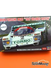 Hasegawa: Car scale model kit 1/24 scale - Porsche 962C Brun Motorsport Team sponsored by Torno #2 - Jochen Mass (DE) + Oscar Larrauri (AR) - 1000 Kms Brands Hatch 1987 - plastic parts, rubber parts, water slide decals and assembly instructions image