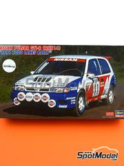 Hasegawa: Car scale model kit 1/24 scale - Nissan Sunny - Pulsar GTI-R RNN14 Nissan Motorsports Europe Team sponsored by Jecs #11, 15 - Stig Blomqvist (SE) + Benny Melander (SE), David Llewellin (GB) + Peter Diekmann (DE) - 1000 Lakes Finland Rally 1991 - plastic parts, rubber parts, water slide decals, assembly instructions and painting instructions image