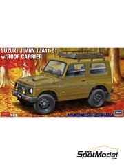 Hasegawa: Car scale model kit 1/24 scale - Suzuki Jimny (JA11-5) with Roof Carrier - photo-etched parts, plastic parts, rubber parts, water slide decals, assembly instructions and painting instructions image