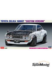Hasegawa: Car scale model kit 1/24 scale - Toyota Celica 1600GT Custom version - plastic parts, rubber parts, water slide decals, assembly instructions and painting instructions image