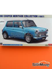 Hasegawa: Car scale model kit 1/24 scale - Mini Cooper Heritage Collection 1997 - paint masks, plastic parts, rubber parts, water slide decals, assembly instructions and painting instructions