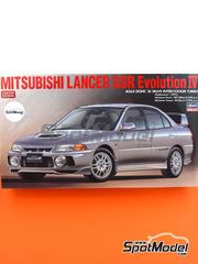 Hasegawa: Car scale model kit 1/24 scale - Mitsubishi Lancer Evo IV GSR - paint masks, plastic parts, rubber parts, water slide decals, other materials, assembly instructions and painting instructions
