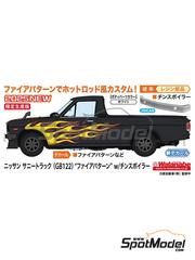 Hasegawa: Car scale model kit 1/24 scale - Nissan Sunny Pick-up (GB122) with front spoiler - plastic parts, resin parts, rubber parts, water slide decals, assembly instructions and painting instructions image