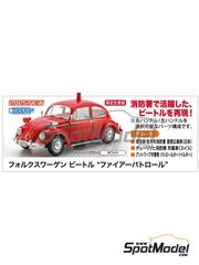 Hasegawa: Car scale model kit 1/24 scale - Volkswagen Beetle Type 1 Fire Patrol - plastic parts, rubber parts, water slide decals, assembly instructions and painting instructions