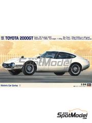 Hasegawa: Car scale model kit 1/24 scale - Toyota 2000GT 1967 - plastic parts, rubber parts, water slide decals, assembly instructions and painting instructions image