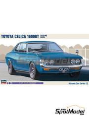 Hasegawa: Car scale model kit 1/24 scale - Toyota Celica 1600GT TA22 1970 - plastic parts, rubber parts, water slide decals, assembly instructions and painting instructions image