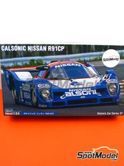 Hasegawa: Car scale model kit 1/24 scale - Nissan R91CP Group C sponsored by Calsonic Nismo #23 - Kazuyoshi Hoshino (JP) + Toshio Suzuki (JP) - All Japan Sport Prototype Championship (JSPC) 1991 - paint masks, plastic parts, rubber parts, water slide decals, assembly instructions and painting instructions image