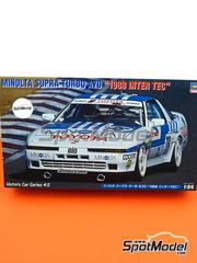Hasegawa: Car scale model kit 1/24 scale - Toyota Supra Turbo A70 sponsored by Minolta #36, 37 - Geoff Lees (GB) + Paolo Barilla (IT), Masanori Sekiya (JP) + Hitoshi Ogawa (JP) - JTC InterTEC championship Fuji Speedway 1988 - paint masks, plastic parts, rubber parts, water slide decals and assembly instructions image