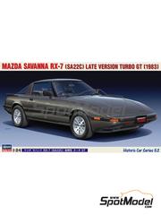 Hasegawa: Car scale model kit 1/24 scale - Mazda Savanna RX-7 SA22C Turbo GT 1983 - paint masks, plastic parts, rubber parts, water slide decals, assembly instructions and painting instructions image