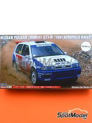 Hasegawa: Maqueta de coche escala 1/24 - Nissan Sunny - Pulsar GTI-R RNN14 Equipo Nissan Motorsports Europe patrocinado por Jecs N 9, 18 - Stig Blomqvist (SE) + Benny Melander (SE), David Llewellin (GB) + Peter Diekmann (DE) - Rally de Acropolis 1991 - mscaras de pintura, piezas de plstico, piezas de goma, calcas de agua, manual de instrucciones e instrucciones de pintado