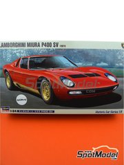 Hasegawa: Car scale model kit 1/24 scale - Lamborghini Miura P400 SV - plastic parts, rubber parts, water slide decals, other materials, assembly instructions and painting instructions image