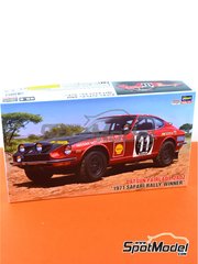 Hasegawa: Car scale model kit 1/24 scale - Datsun Fairlady 240Z sponsored by Nissan Motors #11, 31 - Edgar Herrmann (KN) + Hans Schüller (DE), Shekhar Mehta (KE) + Mike Doughty (KN) - Safari Rally 1971 - plastic parts, rubber parts, water slide decals, other materials and assembly instructions image