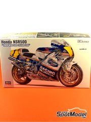 Hasegawa: Motorbike scale model kit 1/12 scale - Honda NSR500 HRC Racing Team sponsored by Rothmans #1, 2, 27 - Eddie Lawson (US), Wayne Gardner (AU), Michael 'Mick' Doohan (AU) - Motorcycle World Championship 1989 - plastic parts, rubber parts, water slide decals, assembly instructions and painting instructions image