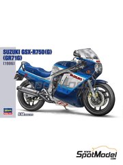 Hasegawa: Motorbike scale model kit 1/12 scale - Suzuki GSX-R750 1986 - plastic parts, rubber parts, water slide decals, assembly instructions and painting instructions image