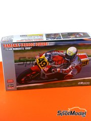 Hasegawa: Motorbike scale model kit 1/12 scale - Yamaha YZR500 0WA8 Roberts Team #49 - John Kocinski (US) - Belgian Moto GP Grand Prix 1989 - plastic parts, rubber parts, water slide decals and assembly instructions image