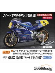 Hasegawa: Motorbike scale model kit 1/12 scale - Yamaha YZR500 0WA8 Sonauto Team #4 - Christian Sarron (FR) - Motorcycle World Championship 1989 - plastic parts, rubber parts, water slide decals, assembly instructions, painting instructions and does NOT include tobacco sponsor decals