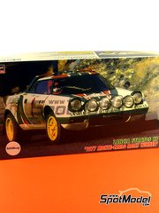 Hasegawa: Car scale model kit 1/24 scale - Lancia Stratos HF sponsored by Alitalia #1 - Sandro Munari (IT) + Silvio Maiga (IT) - Monte Carlo Rally - Rallye Automobile de Monte-Carlo 1977 - plastic parts, rubber parts, water slide decals, other materials, assembly instructions and painting instructions image