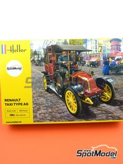 Heller: Car scale model kit 1/24 scale - Renault Type AG Taxi Paris 1910 - plastic parts, rubber parts, water slide decals, assembly instructions and painting instructions image