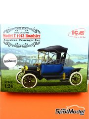 ICM: Car scale model kit 1/24 scale - Ford Model T Roadster 1913 - plastic parts, rubber parts, water slide decals, assembly instructions and painting instructions