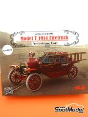 ICM: Car scale model kit 1/24 scale - Ford Model T Firetruck 1914 - plastic parts, rubber parts, water slide decals, assembly instructions and painting instructions