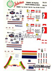 Interdecal: Marking / livery 1/24 scale - Pilots Overalls deco: Damon Hill, Villeneuve, Irvine, Michael Schumacher. Rothmans, Marlboro, Falke, Ferrari  - water slide decals