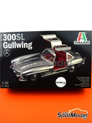Italeri: Car scale model kit 1/16 scale - Mercedes-Benz 300SL Gullwing - plastic parts, rubber parts, water slide decals, assembly instructions and painting instructions