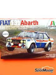 Italeri: Car scale model kit 1/24 scale - Fiat 131 Abarth #9 - Jean-Claude Andruet (FR) + Christian Delferier (BE) - Sanremo Rally 1977 - plastic parts, rubber parts, water slide decals, other materials, assembly instructions and painting instructions image