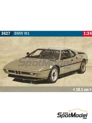 Italeri: Car scale model kit 1/24 scale - BMW M1 - plastic parts, rubber parts, water slide decals, assembly instructions and painting instructions image
