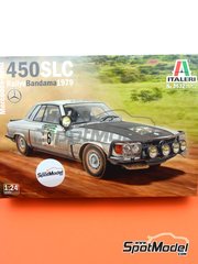 Italeri: Car scale model kit 1/24 scale - Mercedes Benz 450 SLC #4, 6 - Bj&ouml;rn Waldeg&aring;rd (SE) + Hans Thorszelius (SE), Hannu Mikkola (FI) + Arne Hertz (SE) - Rally Bandama C&ocirc;te d'Ivoire 1979 - plastic parts, rubber parts, water slide decals, assembly instructions and painting instructions image