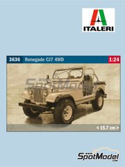 Italeri: Car scale model kit 1/24 scale - Jeep Renegade CJ7 4WD - plastic parts, rubber parts, water slide decals, assembly instructions and painting instructions image