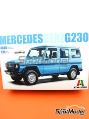 Italeri: Car scale model kit 1/24 scale - Mercedes Benz 230 G 1979 and 1980 - plastic parts, rubber parts, water slide decals, assembly instructions and painting instructions image