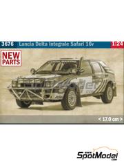 Italeri: Car scale model kit 1/24 scale - Lancia Delta HF Integrale 16V Martini International Racing Team - Safari Rally - plastic parts, rubber parts, water slide decals, assembly instructions and painting instructions image