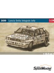 Italeri: Car scale model kit 1/24 scale - Lancia Delta HF Integrale Jolly Club Team sponsored by Totip #1 - plastic parts, rubber parts, water slide decals, assembly instructions and painting instructions image