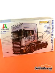 Italeri: Maqueta de cabeza tractora escala 1/24 - Scania R730 V8 Streamline - piezas de plstico, piezas de goma, calcas de agua, otros materiales, manual de instrucciones e instrucciones de pintado