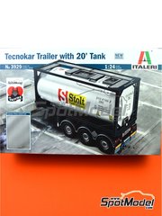 Italeri: Trailer scale model kit 1/24 scale - Tecnokar 20' - photo-etched parts, plastic parts, rubber parts, water slide decals, other materials, assembly instructions and painting instructions image