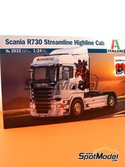 Italeri: Tractor head scale model kit 1/24 scale - Scania R730 Streamline Highline Cab - plastic parts, rubber parts, water slide decals, assembly instructions and painting instructions