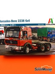 Italeri: Tractor head scale model kit 1/24 scale - Mercedes Benz 2238 6x4 - plastic parts, rubber parts, water slide decals, assembly instructions and painting instructions