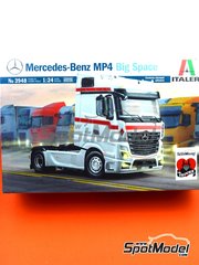 Italeri: Tractor head scale model kit 1/24 scale - Mercedes Benz MP4 Big Space Middle Roof - plastic parts, rubber parts, water slide decals, other materials, assembly instructions and painting instructions image