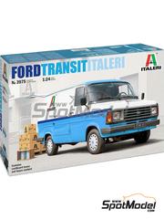 Italeri: Van scale model kit 1/24 scale - Ford Transit Mk.2 sponsored by Italeri - plastic parts, rubber parts, water slide decals, assembly instructions and painting instructions