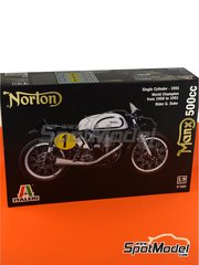 Italeri: Motorbike scale model kit 1/9 scale - Norton Manx 500cc #1, 10 - Geoff Duke (GB) - Motorcycle World Championship, Isle of Man Tourist Trophy (TT) Race 1951 and 1952 - plastic parts, rubber parts, water slide decals, other materials and assembly instructions